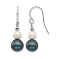14k White Gold 6-9mm Black and White Semi-round Freshwater Cultured Pearl Graduated Dangle Earrings