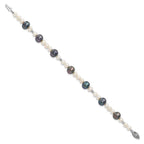 14k White Gold Black and White Semi-Round Freshwater Cultured and Mirror Bead 7.5 inch Bracelet