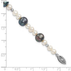 14k White Gold Black and White Semi-Round Freshwater Cultured and Mirror Bead 7.5 inch Bracelet