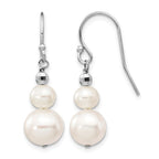 14k White Gold 6-9mm White Semi-round Freshwater Cultured Pearl Graduated Dangle Earrings