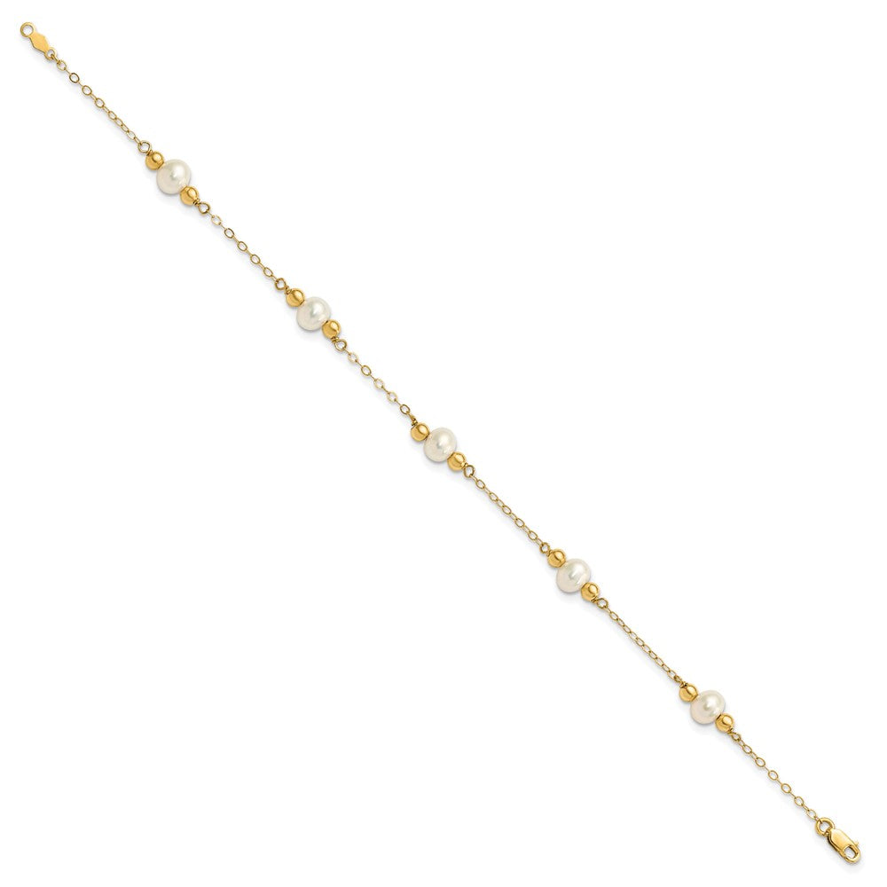 14k 5-6mm White Near-Round Freshwater Cultured Pearl Beaded 5-Station 7.5 inch Bracelet