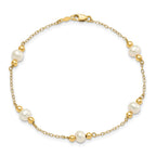 14k 5-6mm White Near-Round Freshwater Cultured Pearl Beaded 5-Station 7.5 inch Bracelet
