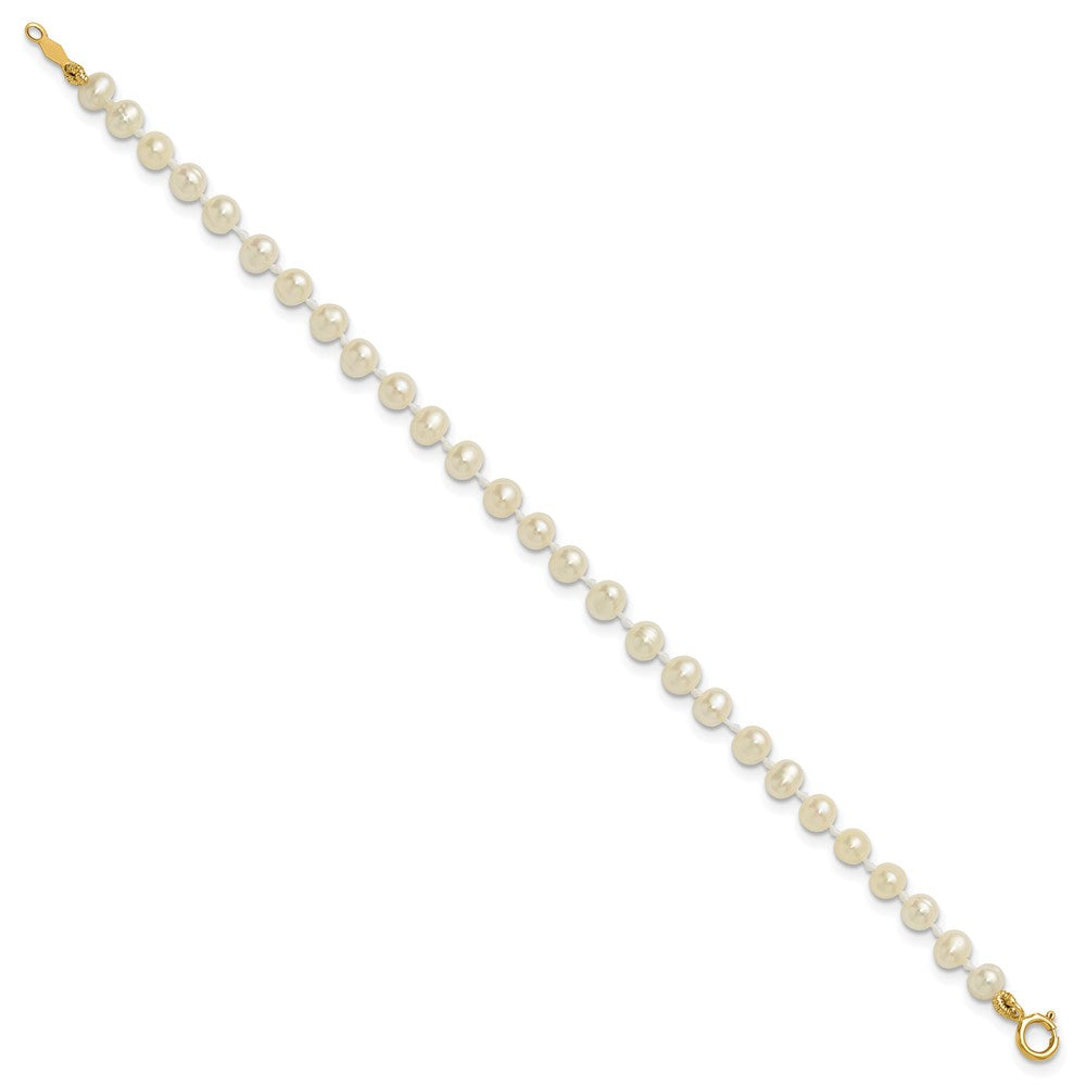 14k 3-4mm White Semi-Round Freshwater Cultured Pearl 4 inch Bracelet
