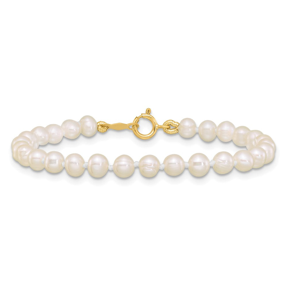 14k 3-4mm White Semi-Round Freshwater Cultured Pearl 5 inch Bracelet