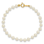 14k 3-4mm White Semi-Round Freshwater Cultured Pearl 5 inch Bracelet