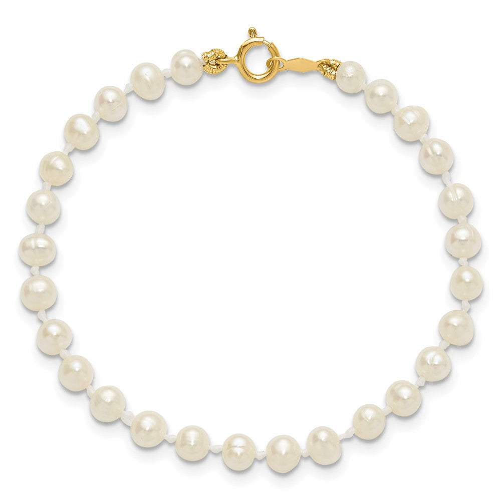 14k 3-4mm White Semi-Round Freshwater Cultured Pearl 4 inch Bracelet