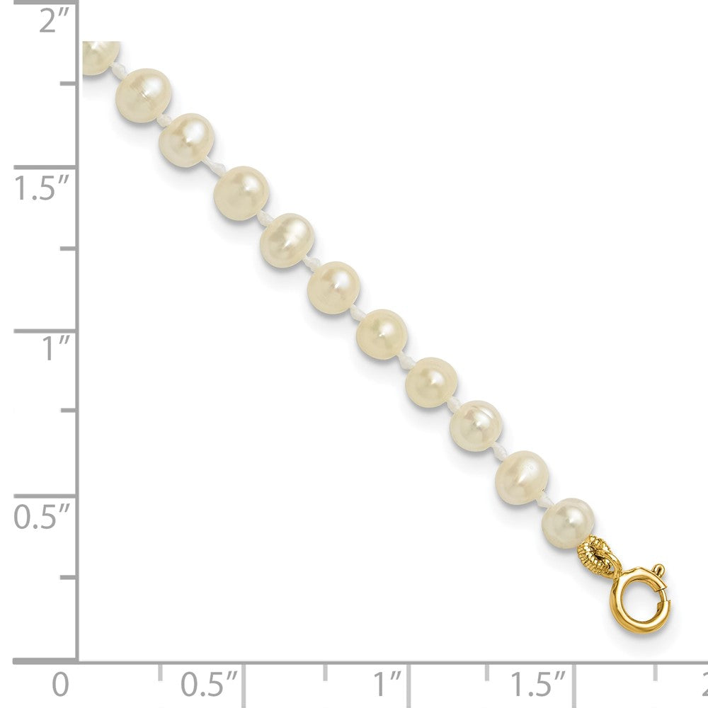 14k 3-4mm White Semi-Round Freshwater Cultured Pearl 5 inch Bracelet