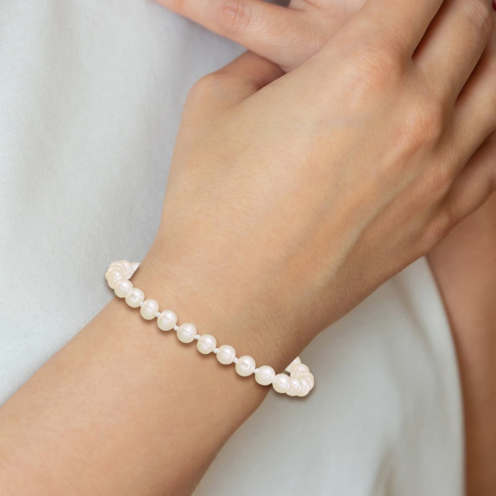 14k 3-4mm White Semi-Round Freshwater Cultured Pearl 5 inch Bracelet