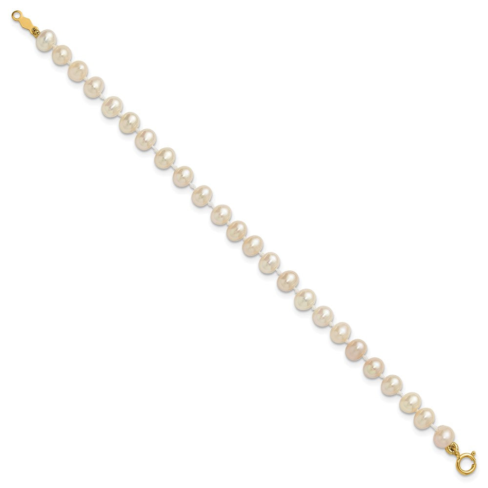 14k 4-5mm White Semi-Round Freshwater Cultured Pearl 5 inch Bracelet