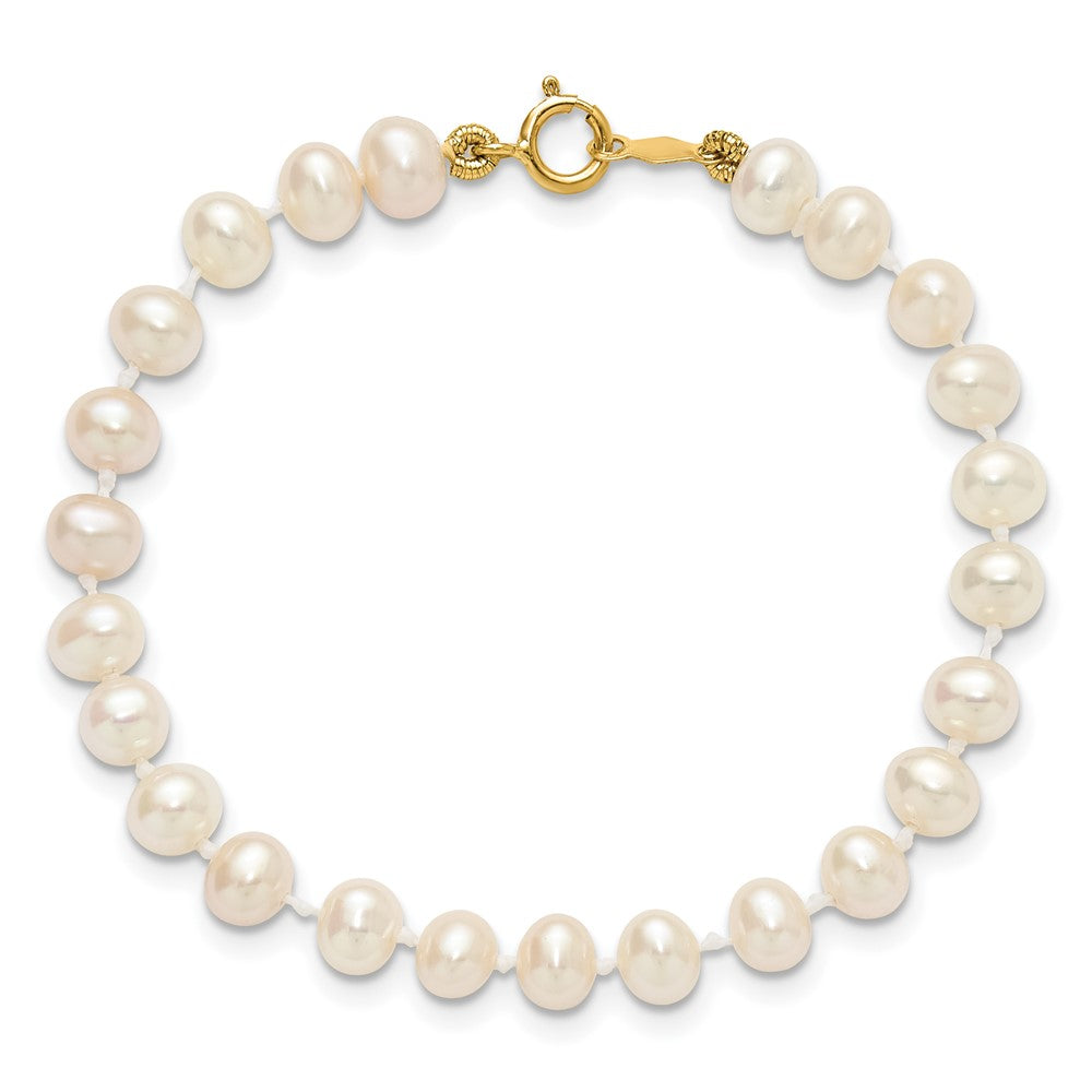 14k 4-5mm White Semi-Round Freshwater Cultured Pearl 5 inch Bracelet