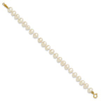 14k 5-6mm White Semi-Round Freshwater Cultured Pearl 5 inch Bracelet
