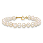 14k 5-6mm White Semi-Round Freshwater Cultured Pearl 5 inch Bracelet
