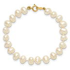14k 5-6mm White Semi-Round Freshwater Cultured Pearl 5 inch Bracelet