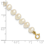 14k 5-6mm White Semi-Round Freshwater Cultured Pearl 5 inch Bracelet