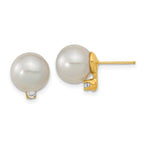14k 9-10mm White Round South Sea Saltwater Cultured Pearl and .10 Carat Diamond Post Earrings