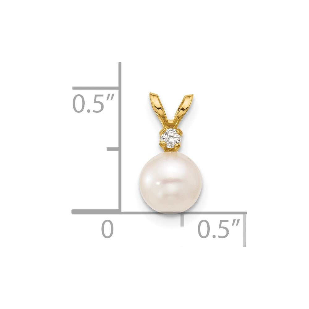 14k 6-7mm White Round Akoya Saltwater Cultured Pearl and .03 Carat Diamond Pendant