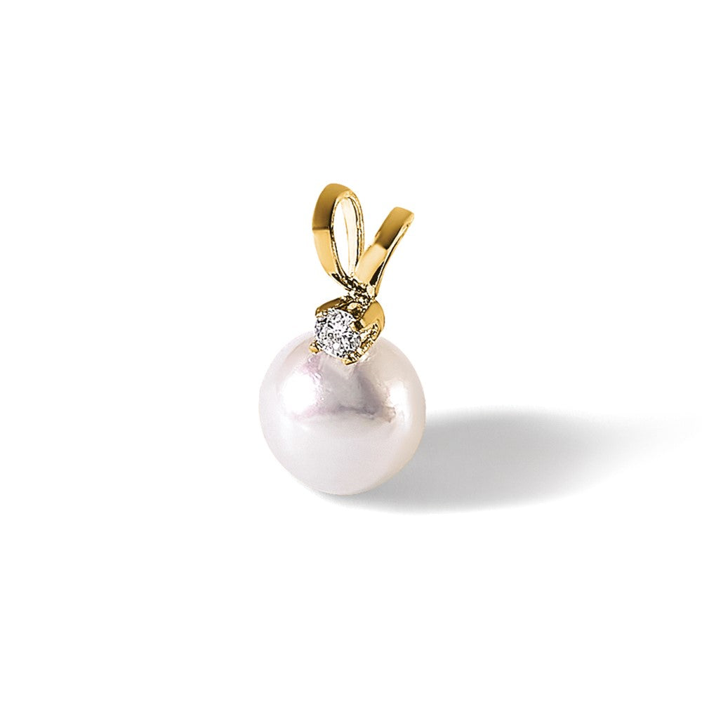 14k 6-7mm White Round Akoya Saltwater Cultured Pearl and .03 Carat Diamond Pendant
