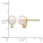 14k 6-7mm White Round Akoya Saltwater Cultured Pearl and 1/20 Carat Diamond Post Earrings