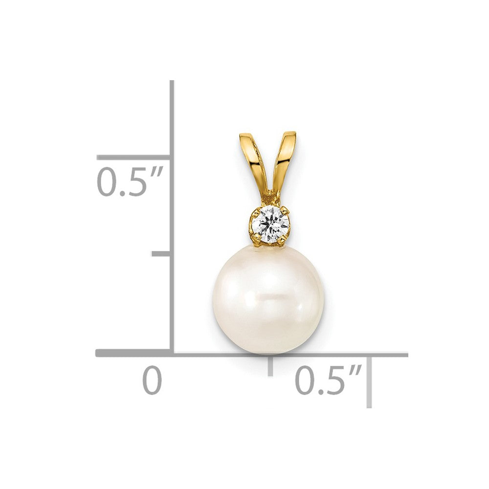 14k 7-8mm White Round Akoya Saltwater Cultured Pearl and 1/20 Carat Diamond Pendant