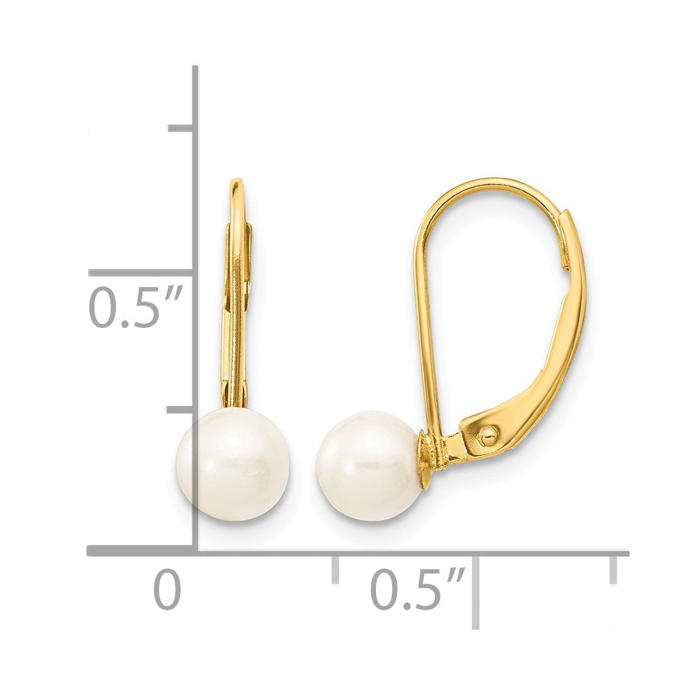14k 5-6mm White Round Akoya Saltwater Cultured Pearl Leverback Earrings