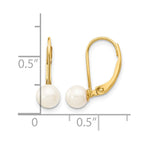 14k 5-6mm White Round Akoya Saltwater Cultured Pearl Leverback Earrings