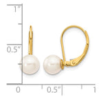14k 6-7mm White Round Akoya Saltwater Cultured Pearl Leverback Earrings