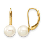 14k 7-8mm White Round Saltwater Akoya Cultured Pearl Leverback Earrings