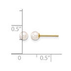 14k 3-4mm White Round Akoya Saltwater Cultured Pearl Stud Post Earrings