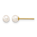 14k 3-4mm White Round Akoya Saltwater Cultured Pearl Stud Post Earrings