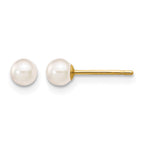 14k 3-4mm White Round Akoya Saltwater Cultured Pearl Stud Post Earrings