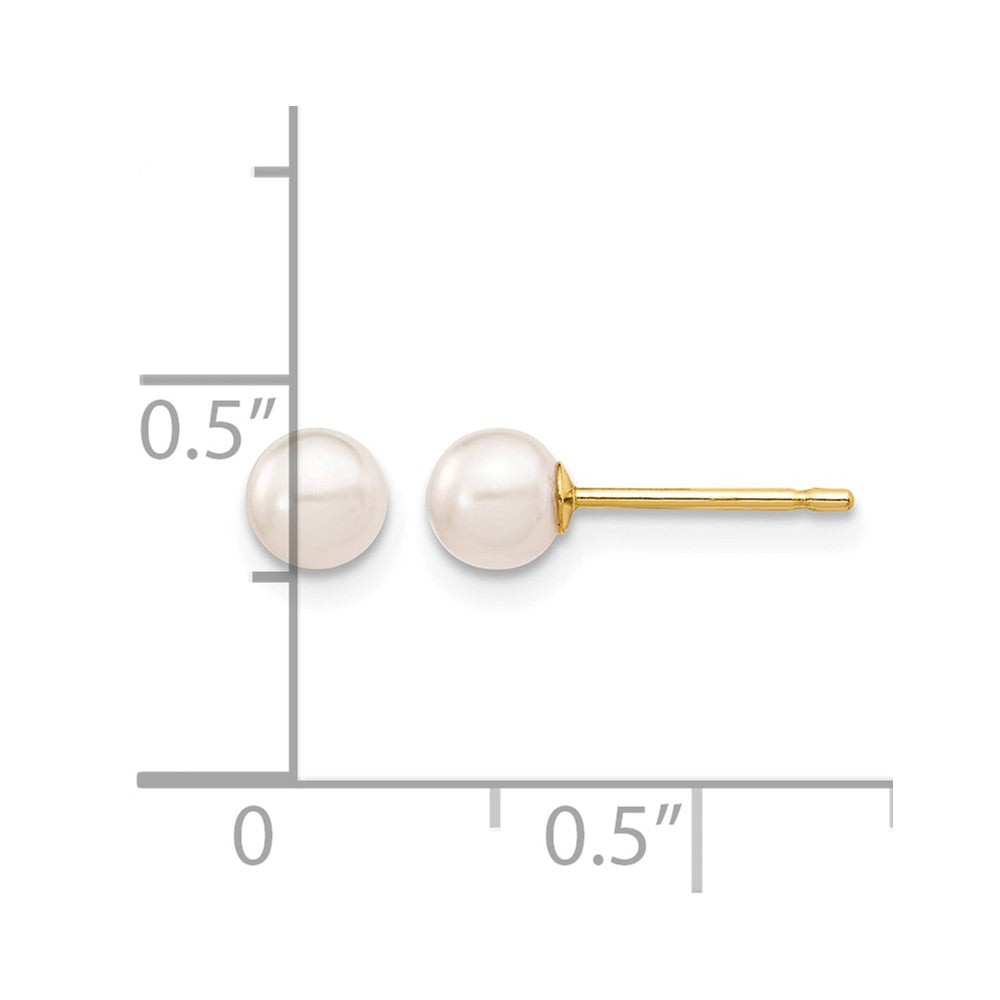 14k 4-5mm White Round Akoya Saltwater Cultured Pearl Stud Post Earrings