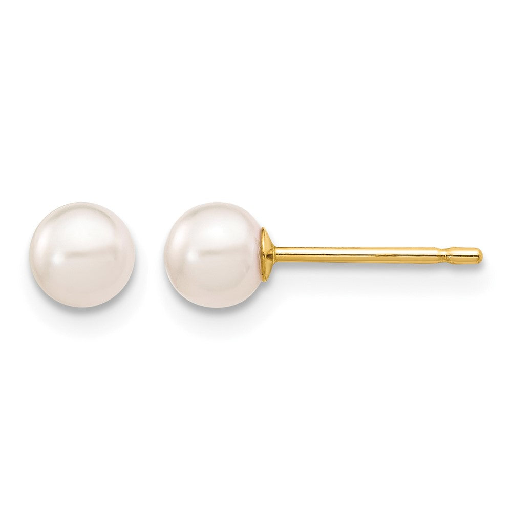 14k 4-5mm White Round Akoya Saltwater Cultured Pearl Stud Post Earrings