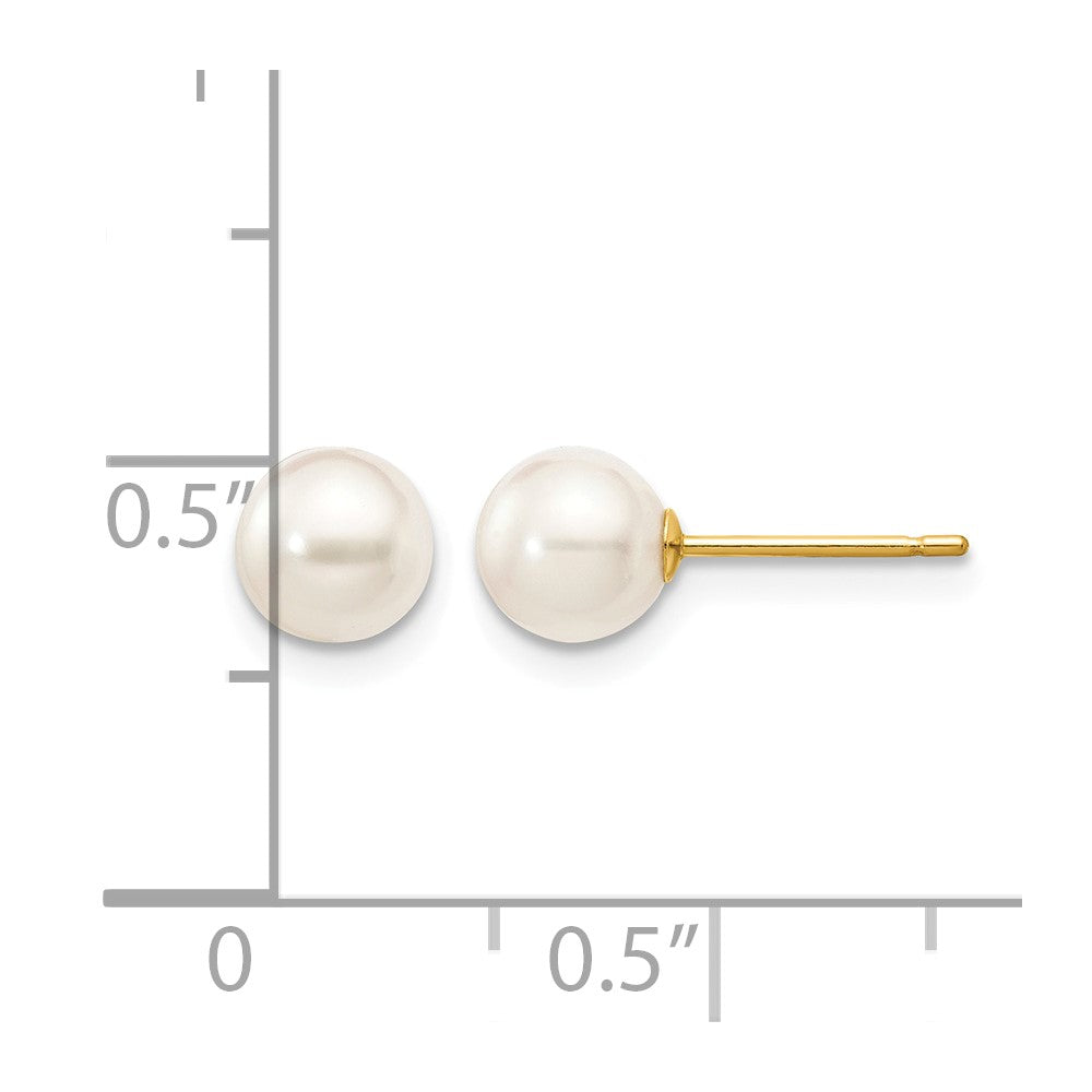 14k 5-6mm White Round Akoya Saltwater Cultured Pearl Stud Post Earrings
