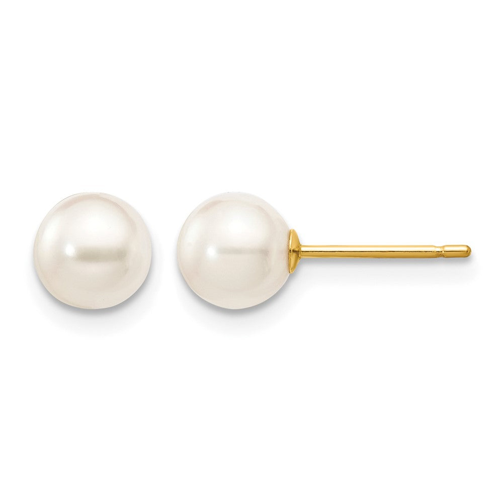 14k 5-6mm White Round Akoya Saltwater Cultured Pearl Stud Post Earrings