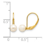 14k 5-6mm White Round Freshwater Cultured Pearl Leverback Earrings