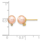 14k 5-6mm Pink Round Freshwater Cultured Pearl and .02 Carat Diamond Post Earrings