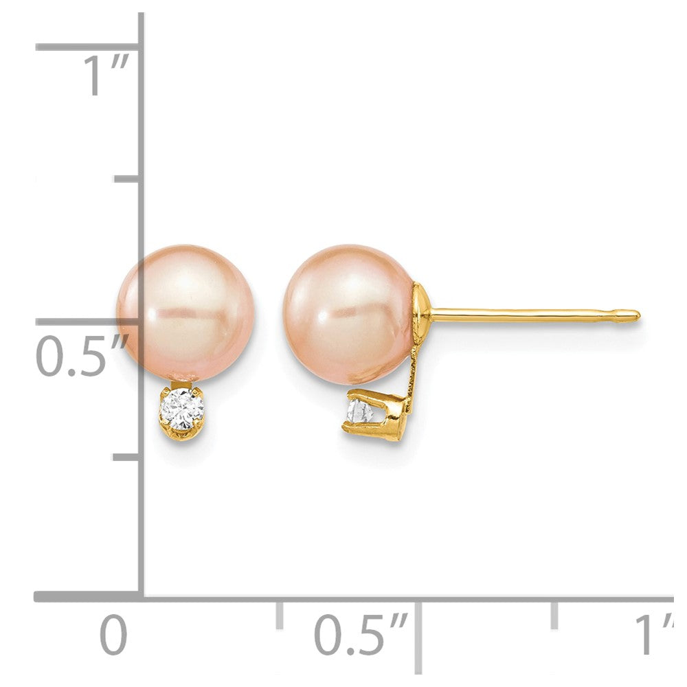 14k 6-7mm Pink Round Freshwater Cultured Pearl and .06 Carat Diamond Post Earrings