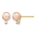 14k 6-7mm Pink Round Freshwater Cultured Pearl and .06 Carat Diamond Post Earrings