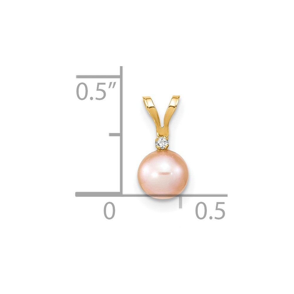 14k 5-6mm Pink Round Freshwater Cultured Pearl and .01 Carat Diamond Pendant
