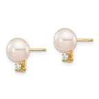 14k 6-7mm White Round Freshwater Cultured Pearl and .06 Carat Diamond Post Earrings