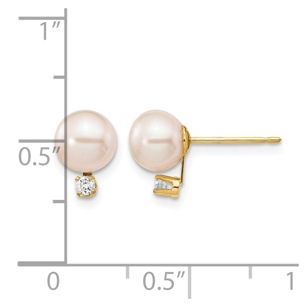 14k 6-7mm White Round Freshwater Cultured Pearl and .06 Carat Diamond Post Earrings