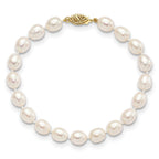 14k 7-8mm White Rice Freshwater Cultured Pearl 7.5 inch Bracelet