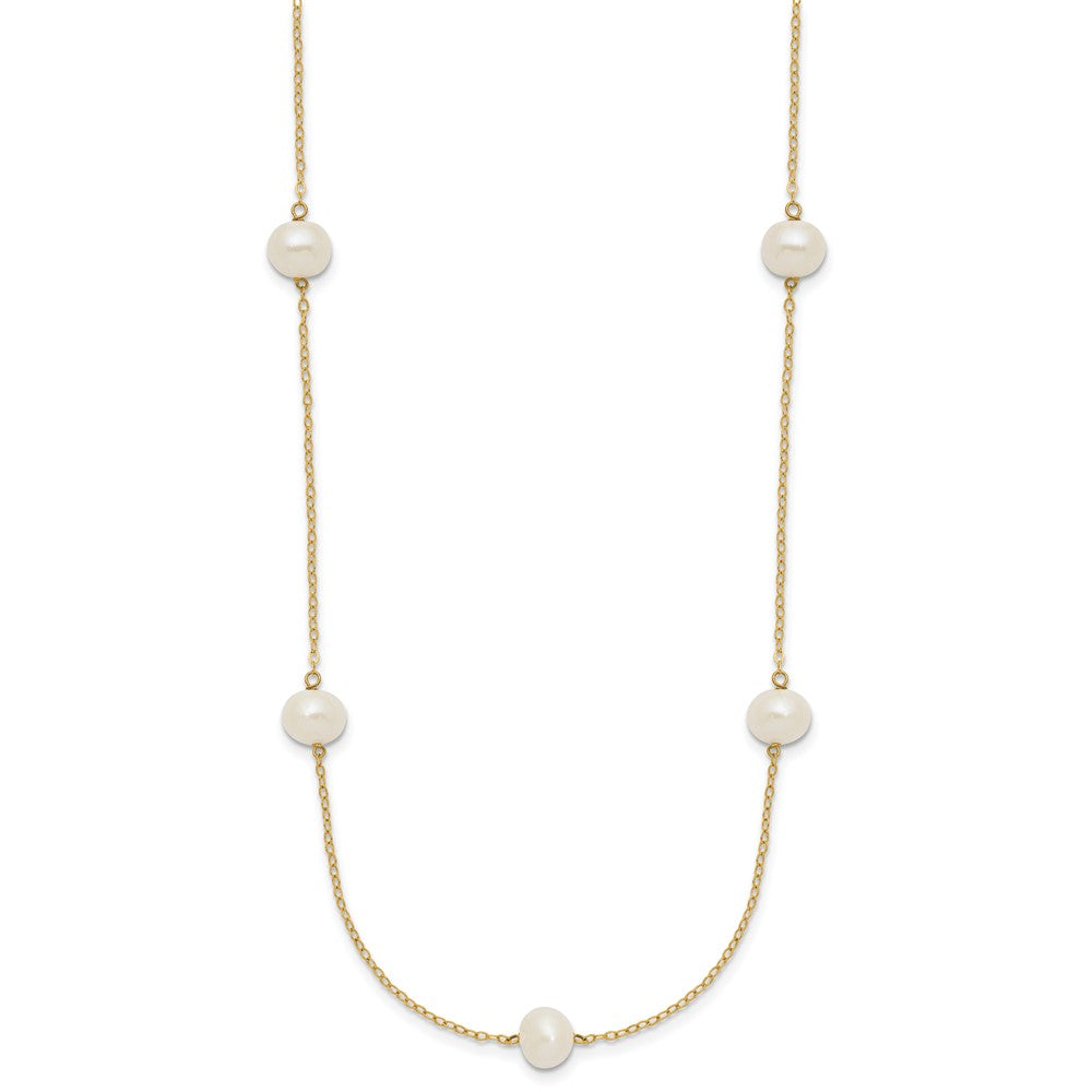 14k 7-8mm White Near-Round Freshwater Cultured Pearl 7-Station Necklace