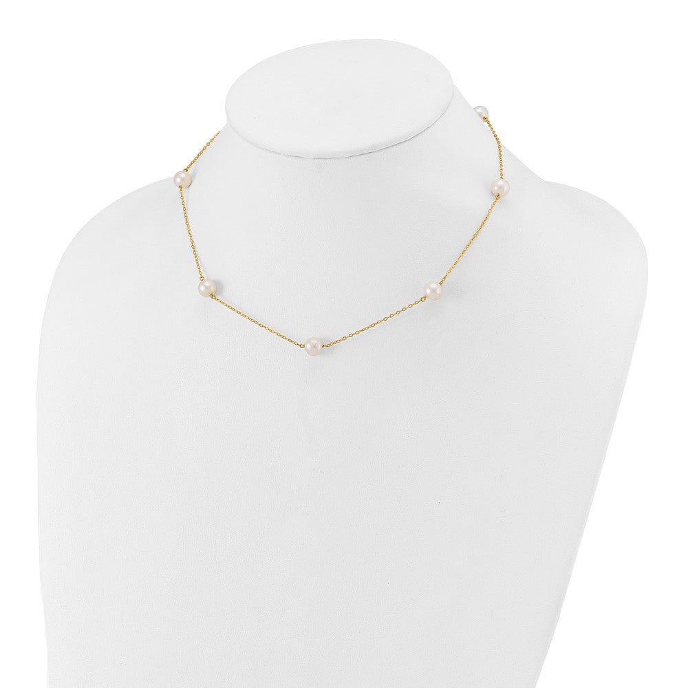 14k 7-8mm White Near-Round Freshwater Cultured Pearl 7-Station Necklace