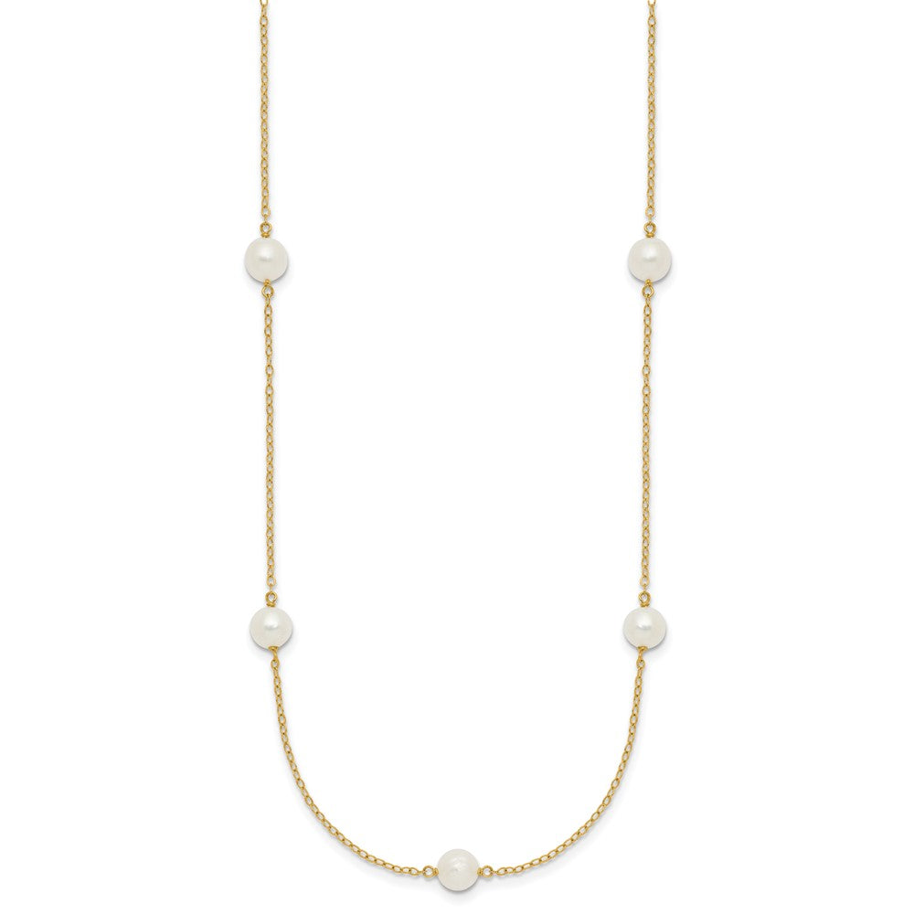 14k 5-6mm White Near-Round Freshwater Cultured Pearl 7-Station Necklace