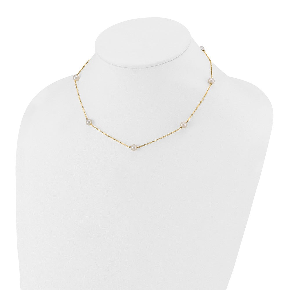 14k 5-6mm White Near-Round Freshwater Cultured Pearl 7-Station Necklace