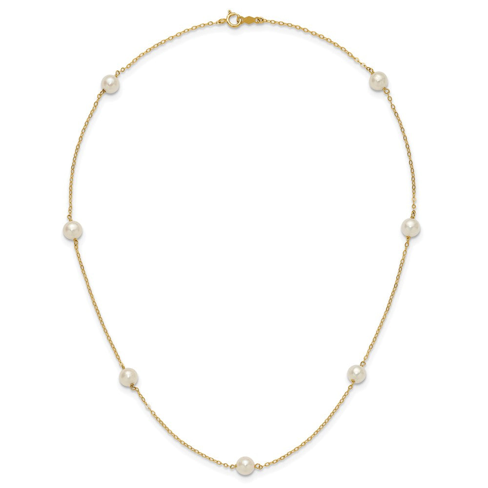 14k 5-6mm White Near-Round Freshwater Cultured Pearl 7-Station Necklace
