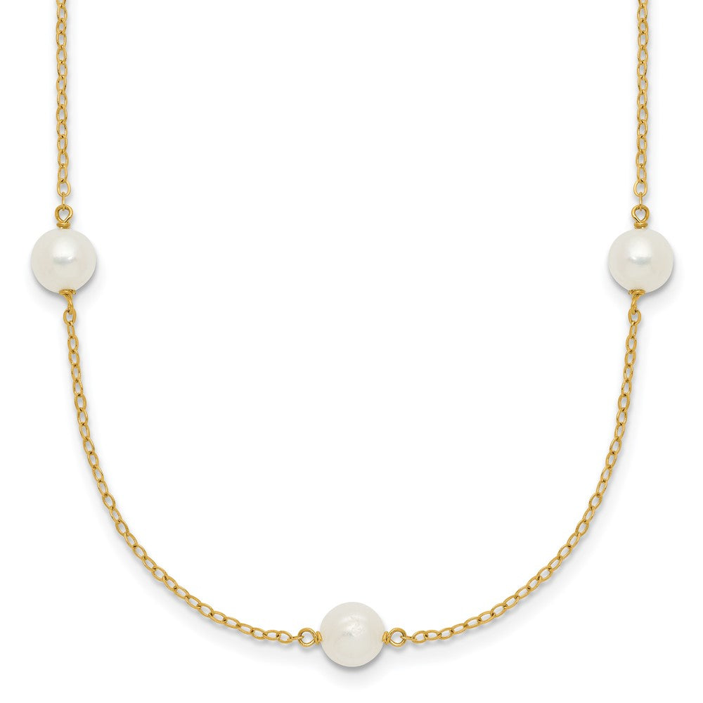 14k 5-6mm White Near-Round Freshwater Cultured Pearl 7-Station Necklace