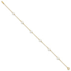 14k 6-7mm White Near-Round Freshwater Cultured Pearl 6-Station 9 inch Anklet
