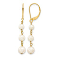 14k 4-6mm White Semi-round Freshwater Cultured Pearl Dangle Leverback Earrings